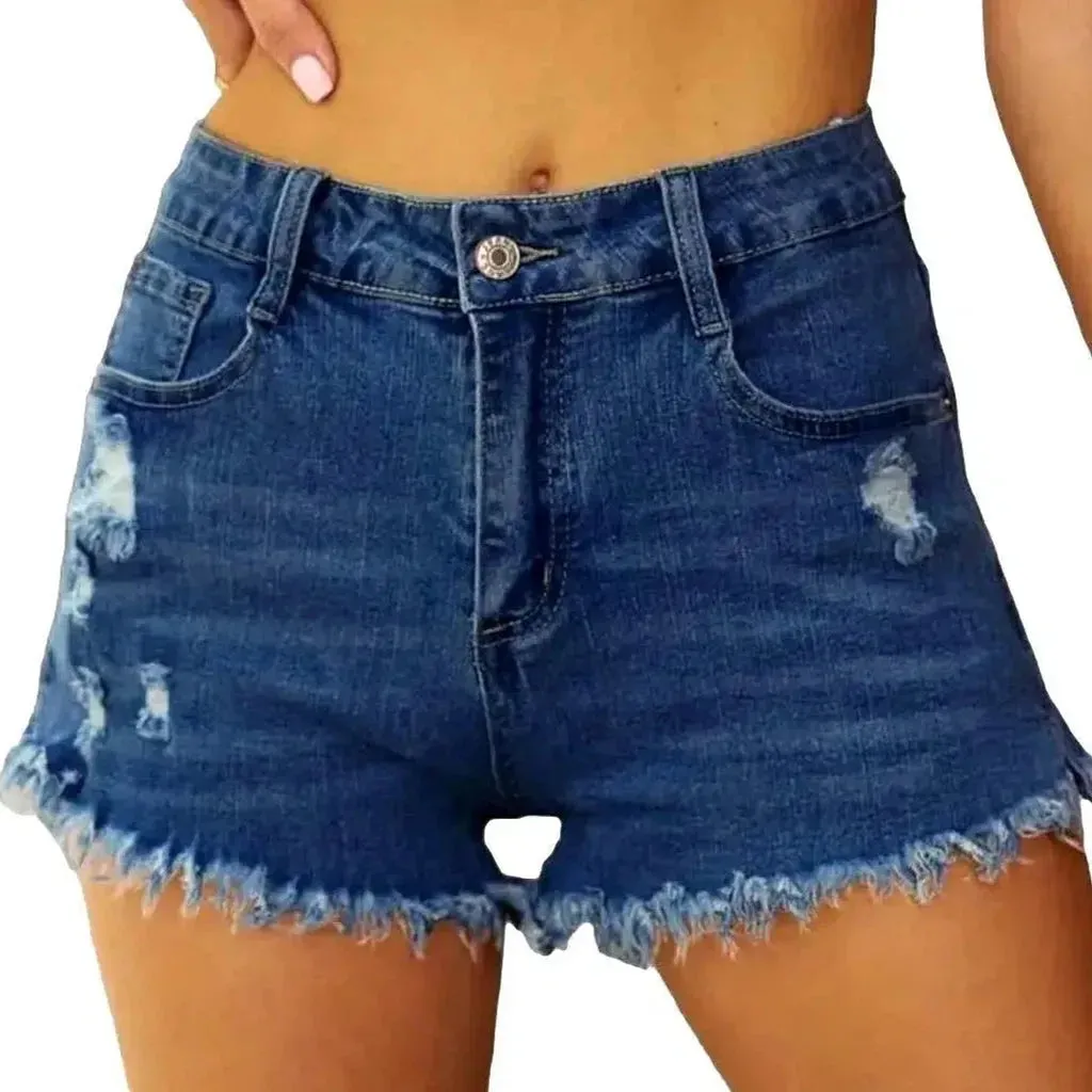 Grunge straight denim shorts for ladies