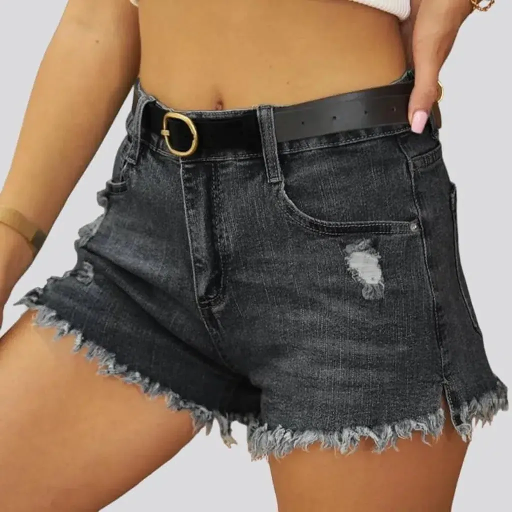 Grunge straight denim shorts for ladies