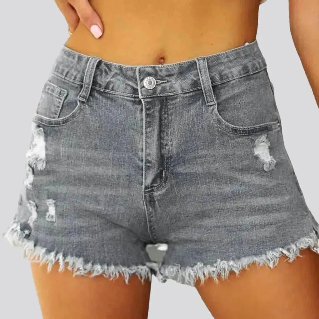 Grunge straight denim shorts for ladies