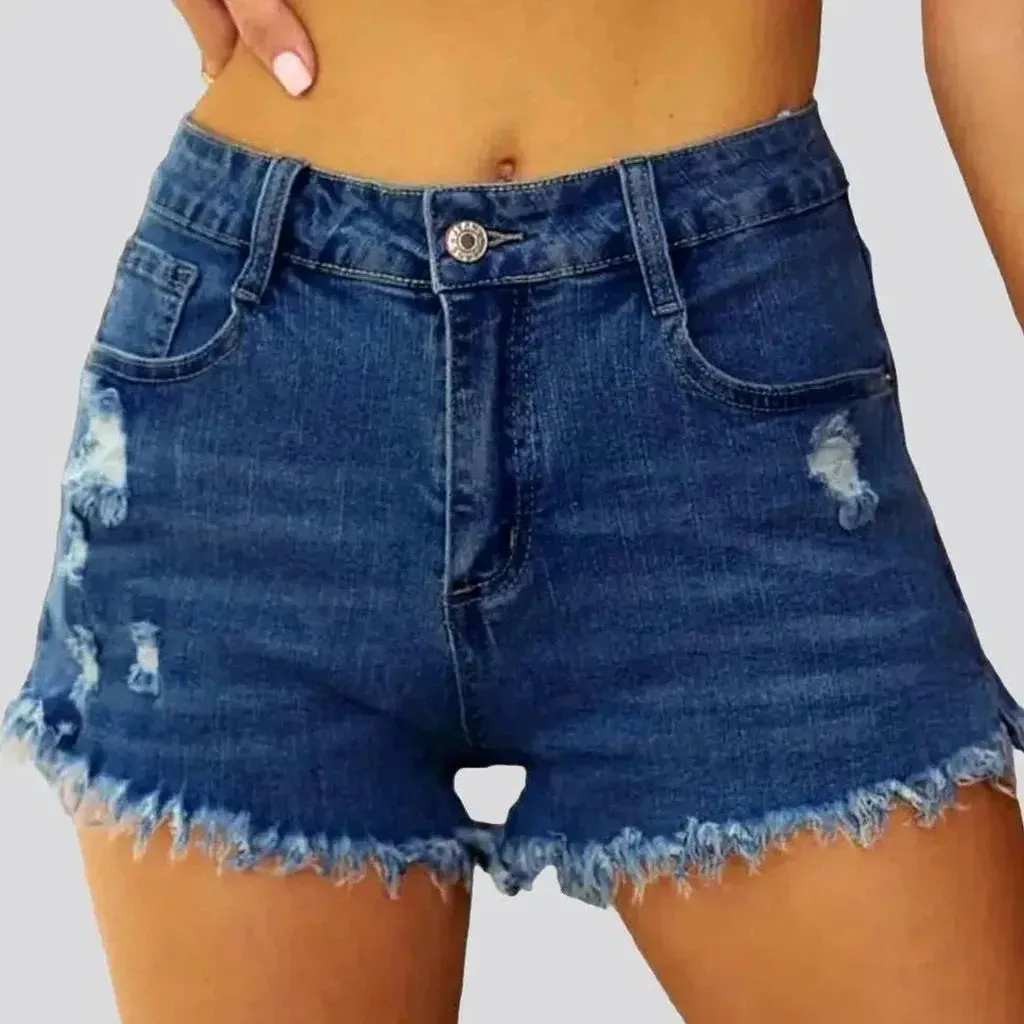 Grunge straight denim shorts for ladies