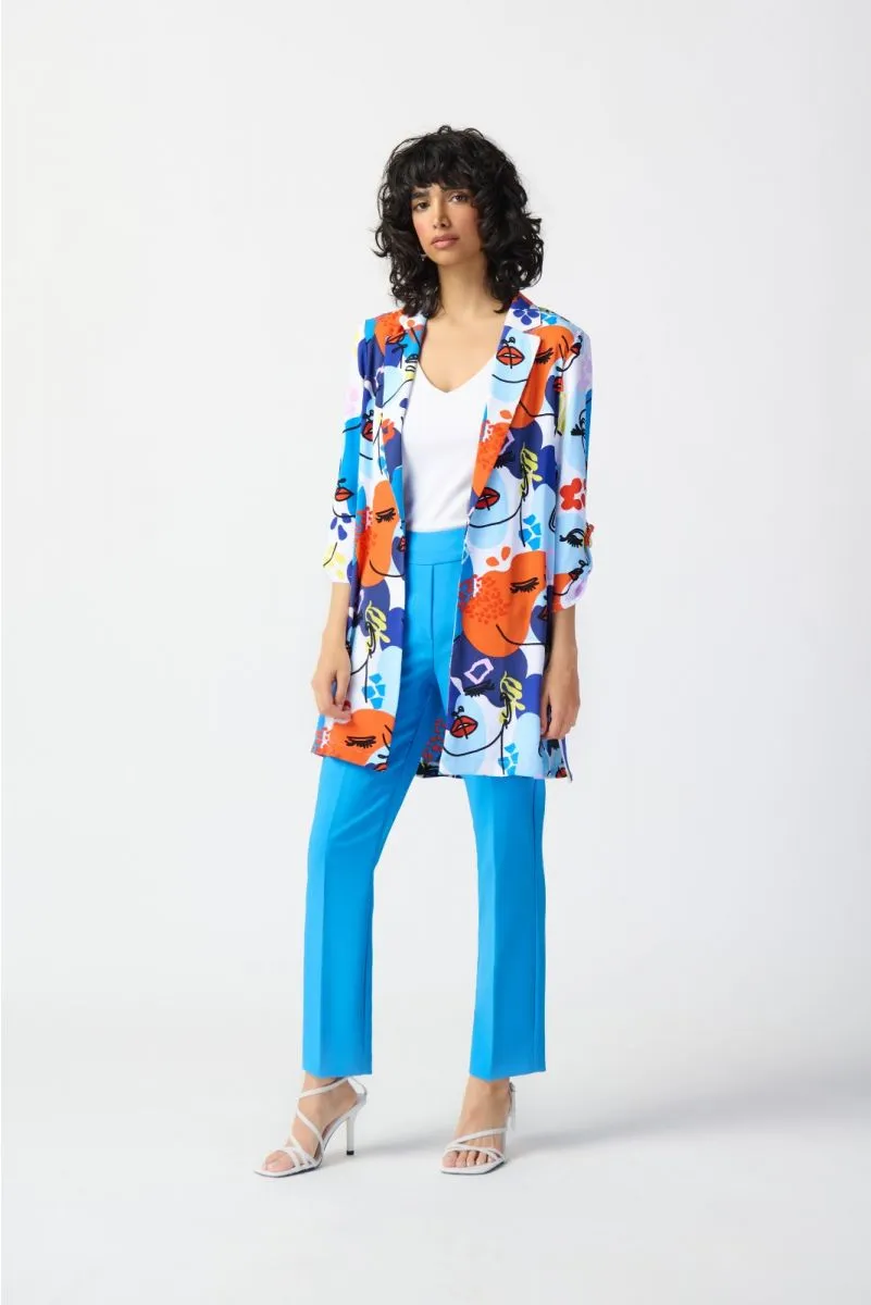 Joseph Ribkoff Vanilla/Multi Abstract Face Print Longline Blazer Jacket 241146