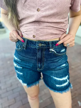 KanCan High Rise Distressed Girlfriend Shorts