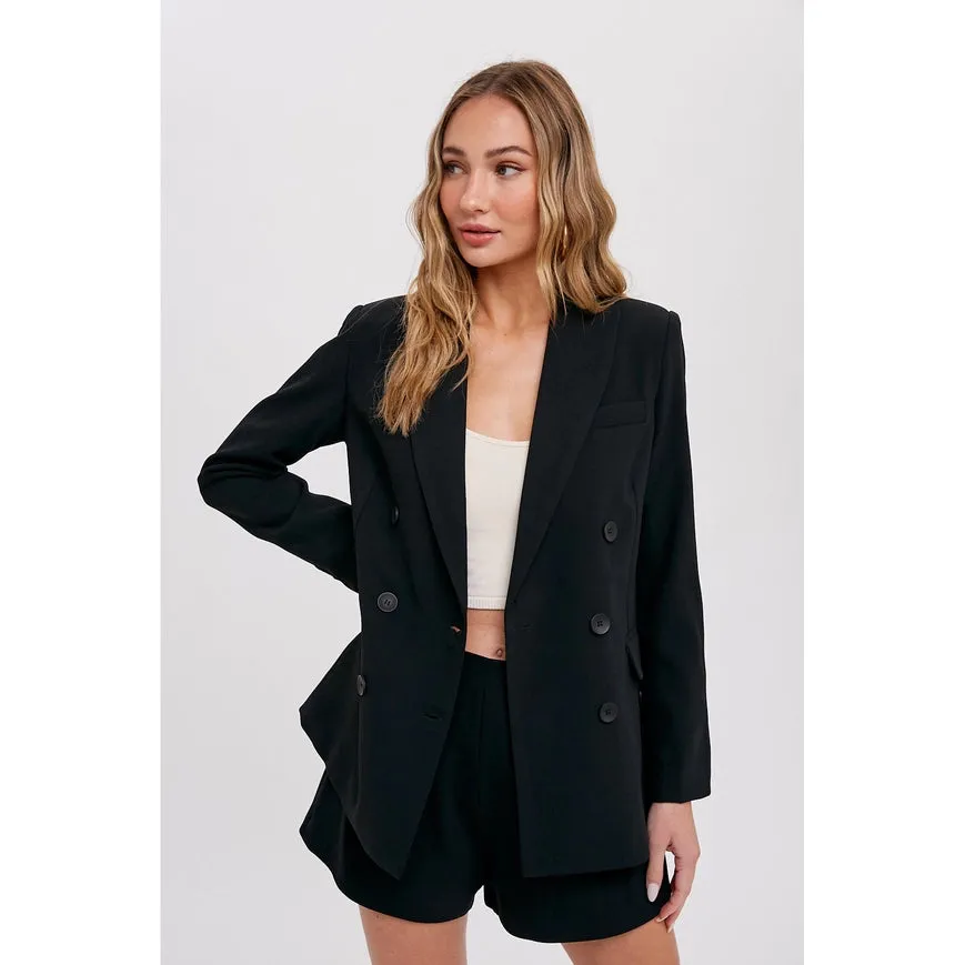 Lapel Collar Double Breast Blazer Black