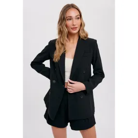 Lapel Collar Double Breast Blazer Black