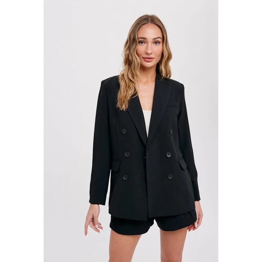 Lapel Collar Double Breast Blazer Black