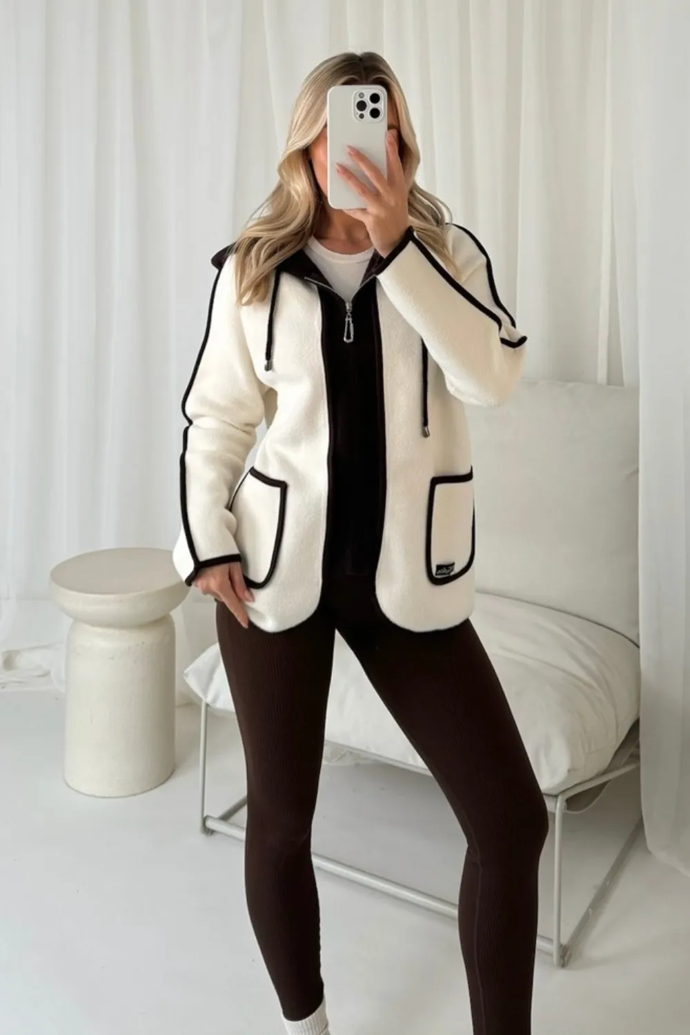 Laura white knit zip up cardigan