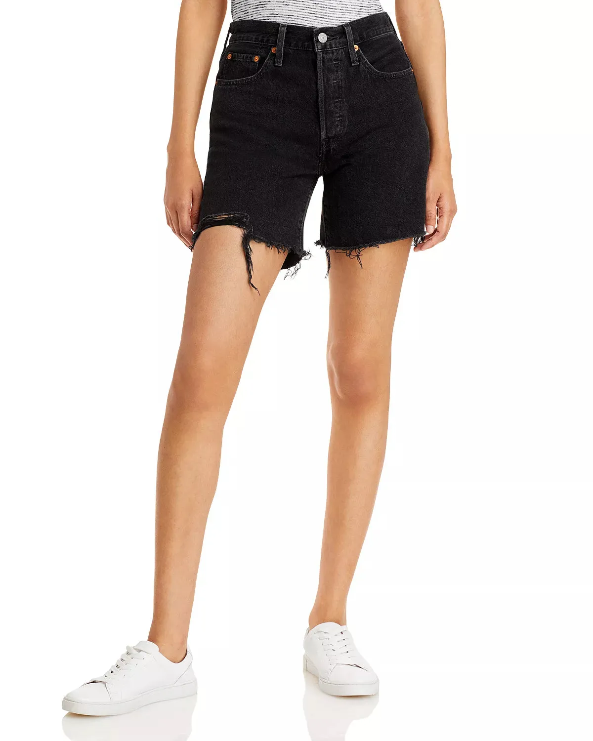 Levi 501 Black Mid Thigh Short