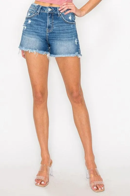 MEAGAN MID RISE DISTRESSED SHORTS