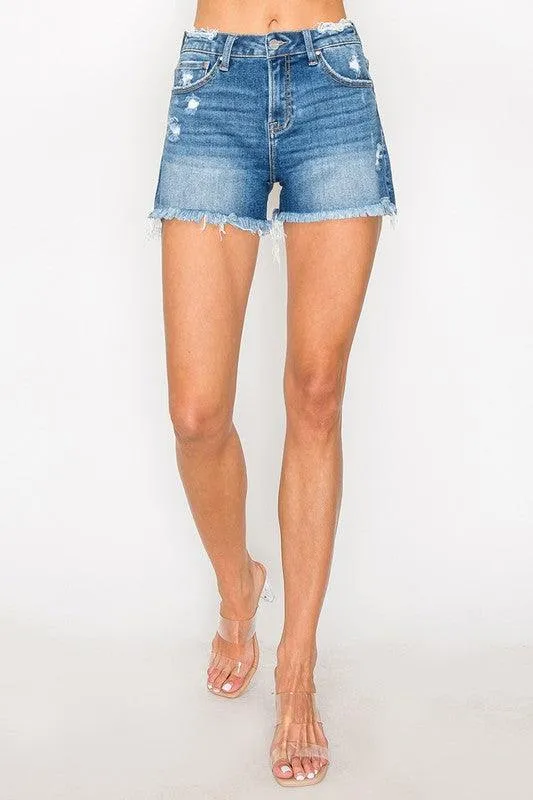 MEAGAN MID RISE DISTRESSED SHORTS