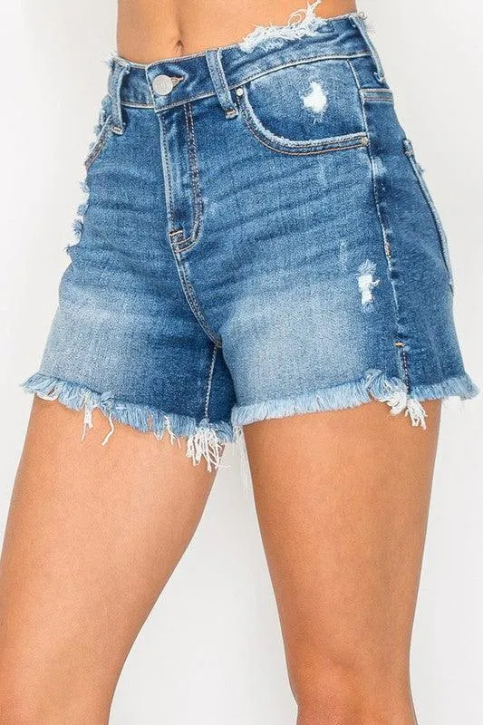 MEAGAN MID RISE DISTRESSED SHORTS