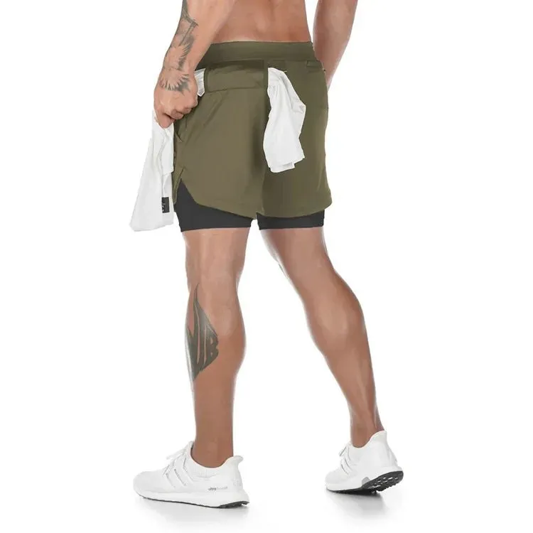 Men Workout Plus Size Shorts 5" Gym Quick Dry 2 in 1 Running Shorts with Phone Pockets