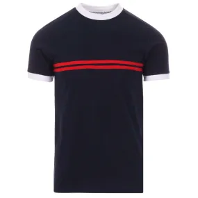 Men's Black Vintage Double Red Striped Cotton T-Shirt