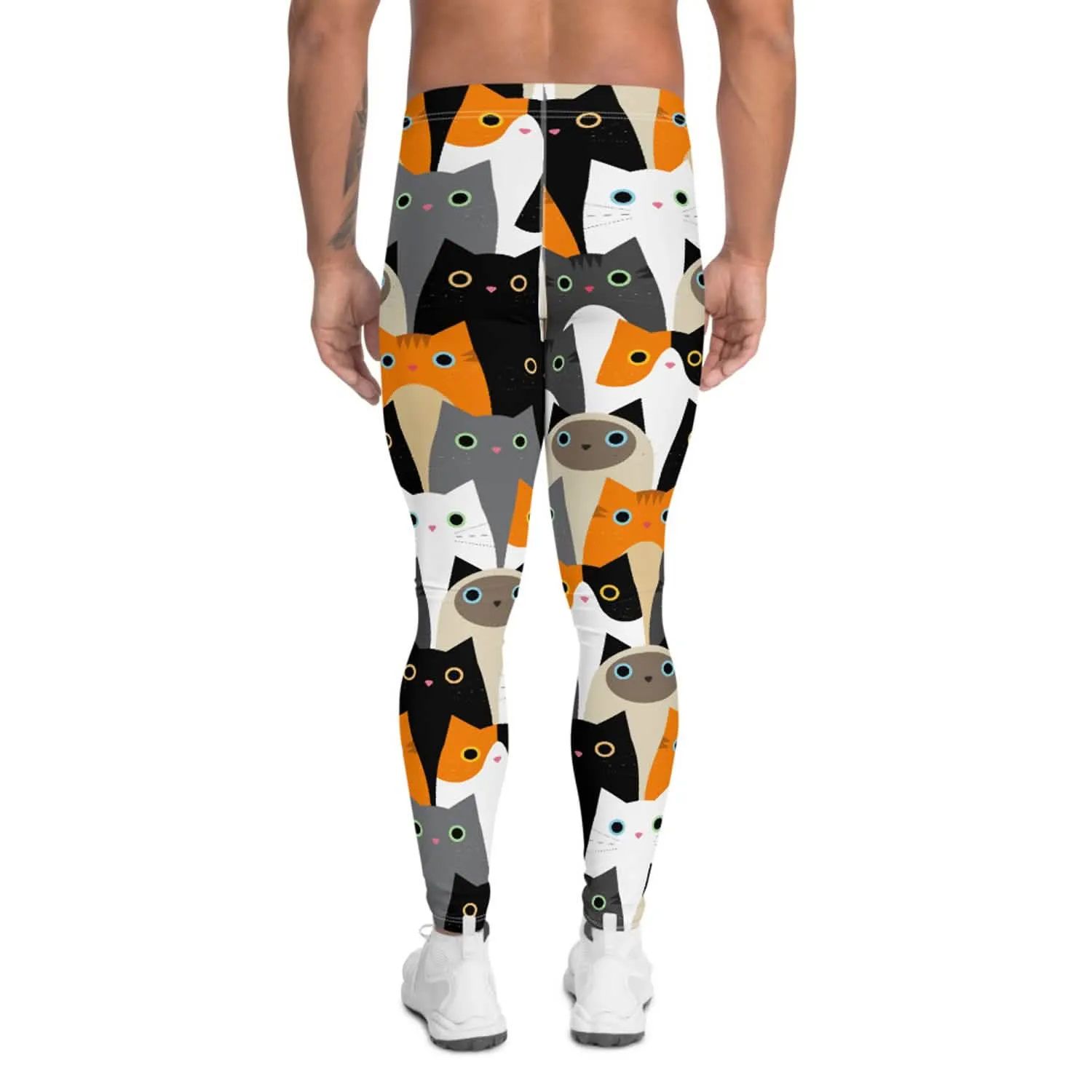 Men's Performance Leggings with Cat Print Design