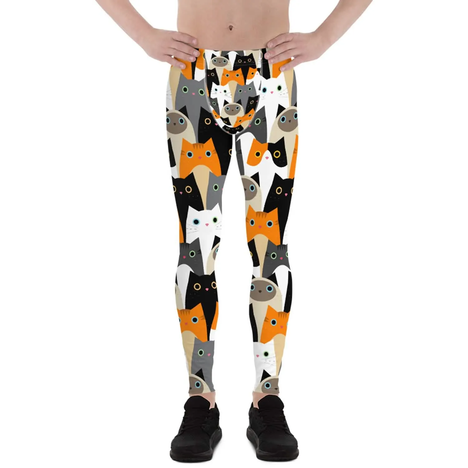 Men's Performance Leggings with Cat Print Design