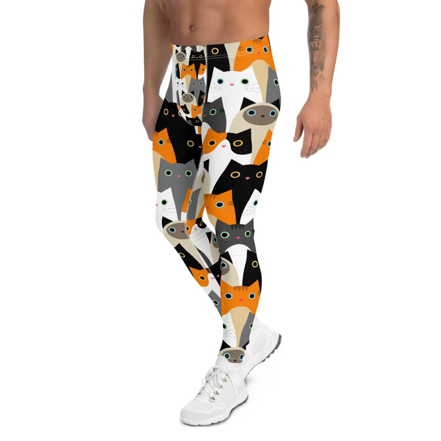 Men's Performance Leggings with Cat Print Design