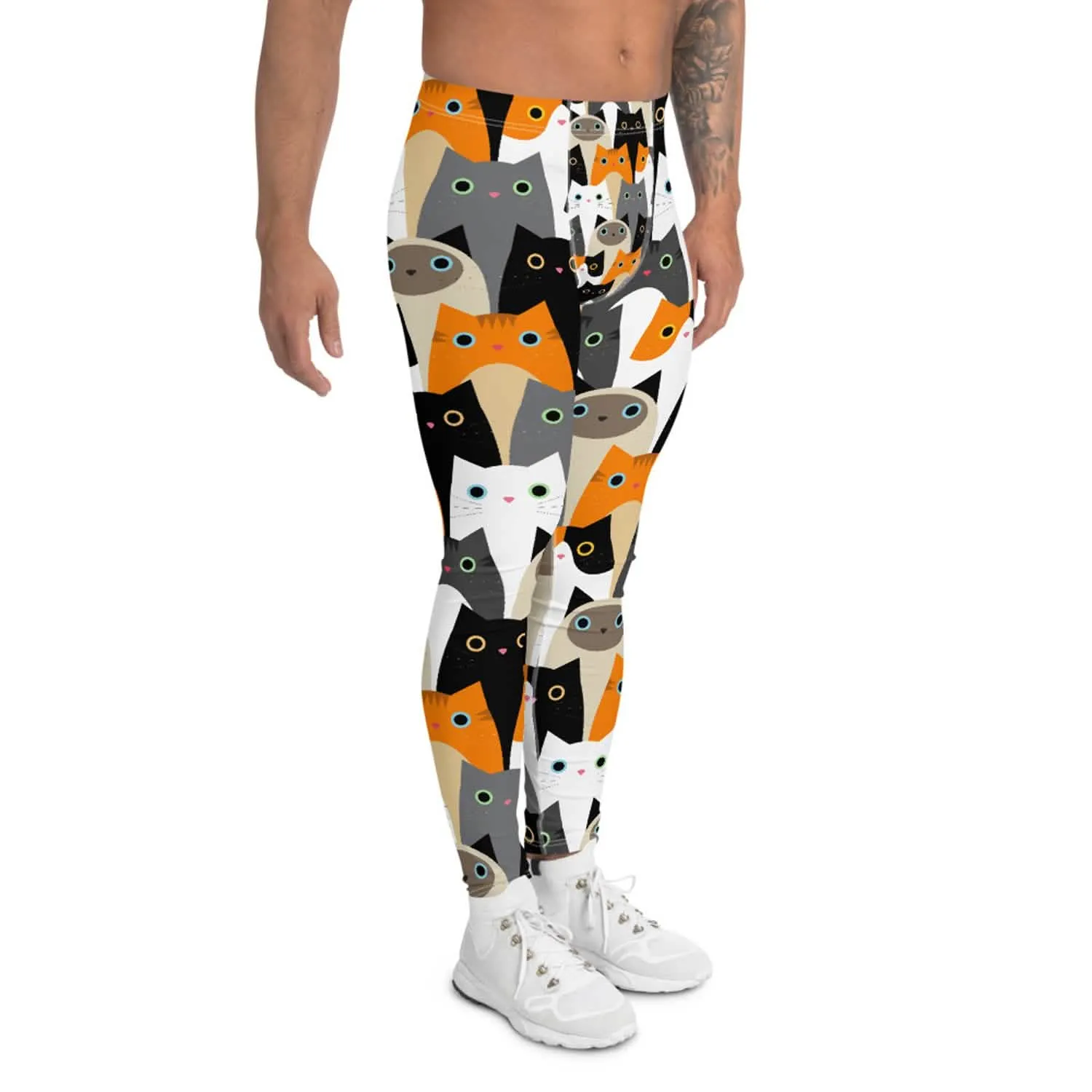 Men's Performance Leggings with Cat Print Design