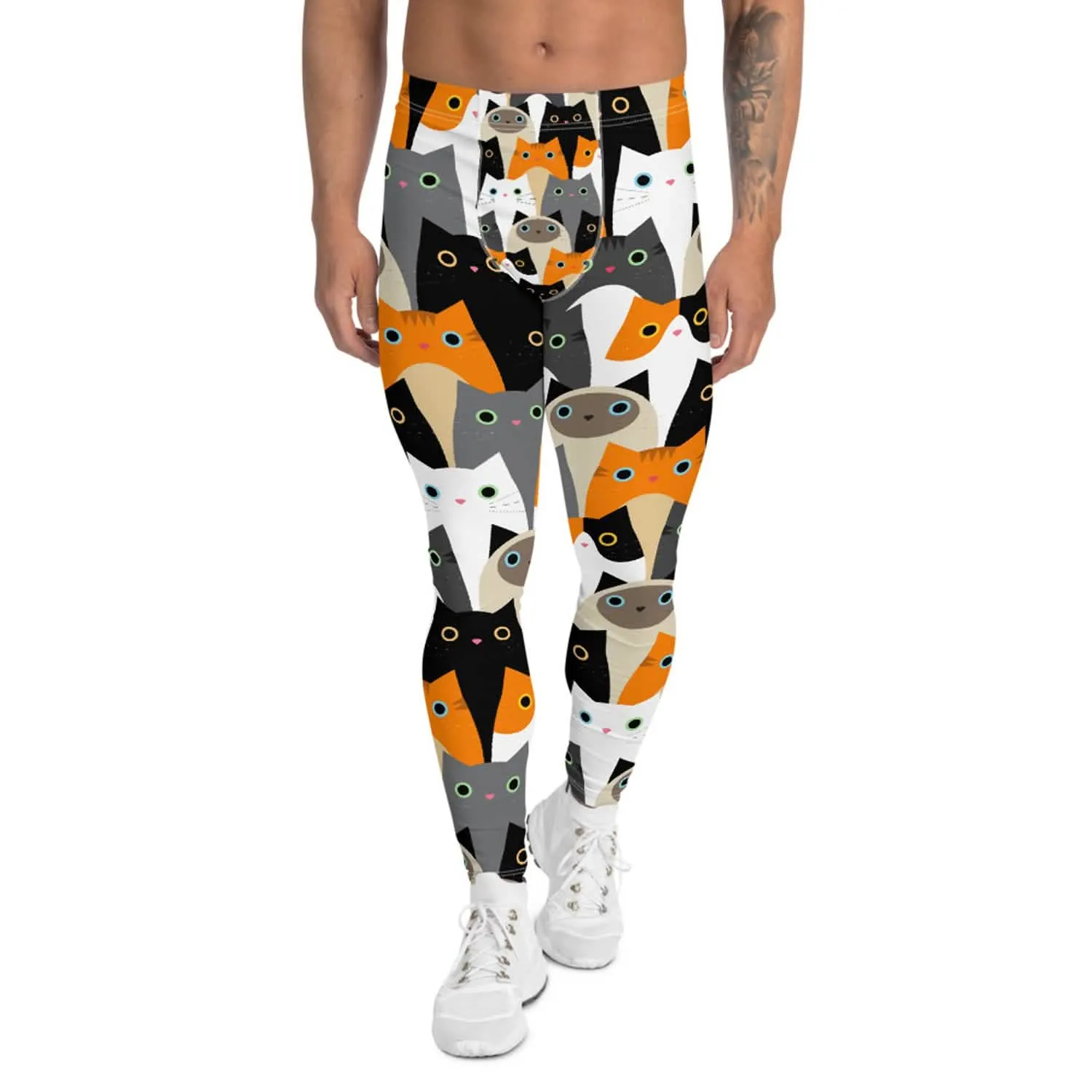 Men's Performance Leggings with Cat Print Design