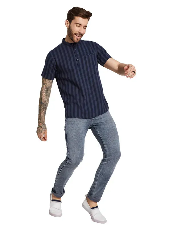 Mettle Men Opaque Striped Casual Shirt