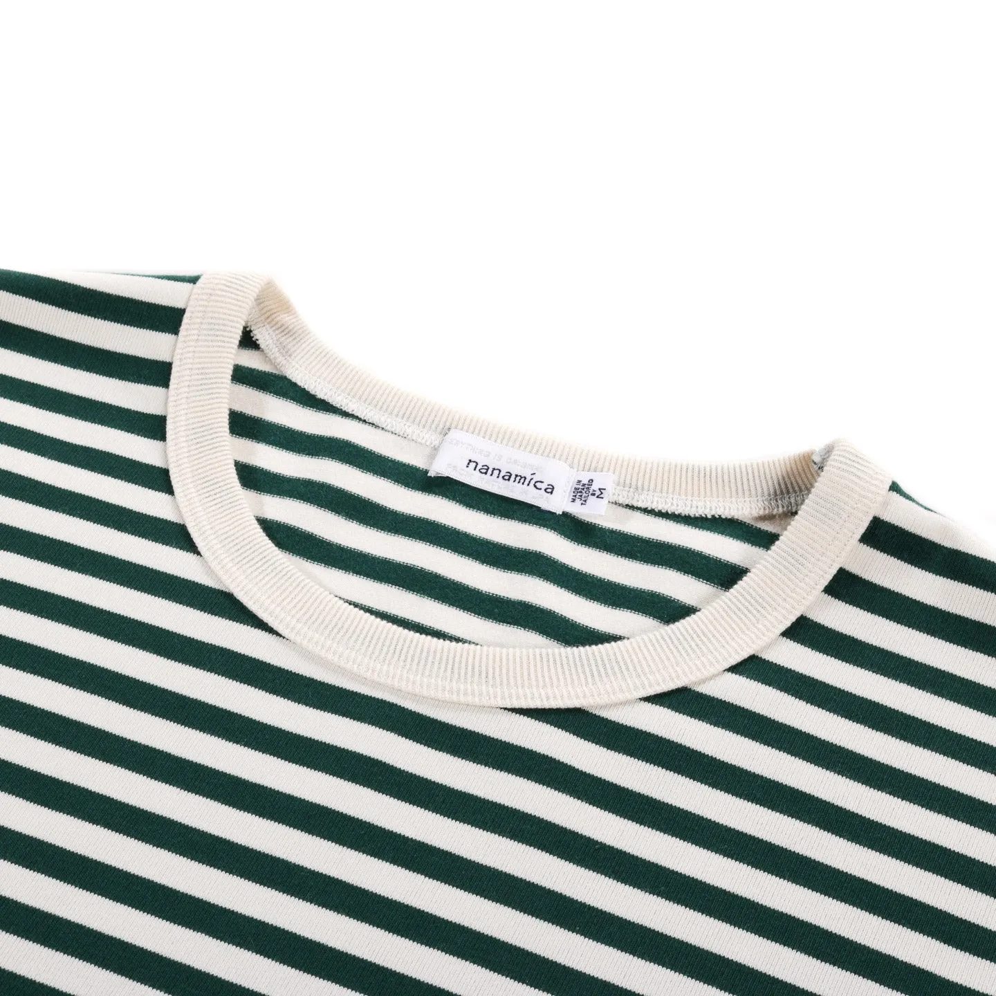 NANAMICA COOLMAX STRIPE JERSEY TEE GREEN / NATURAL