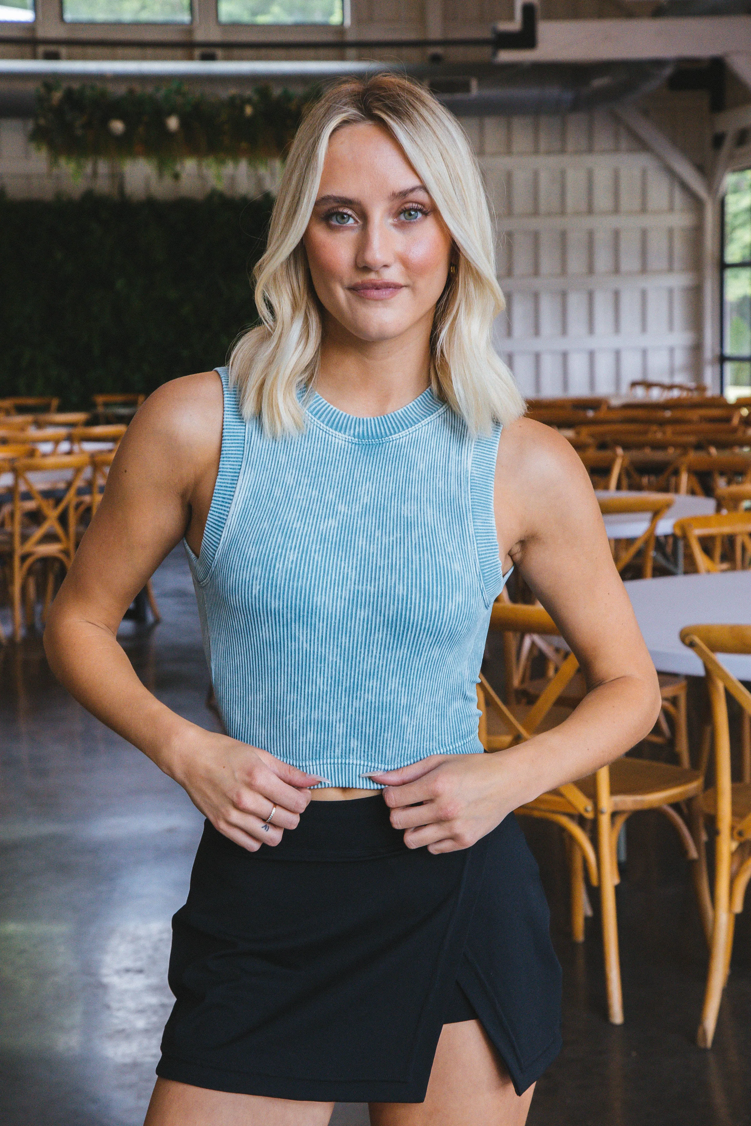 Nevaeh Seamless Crop Top, Blue Grey