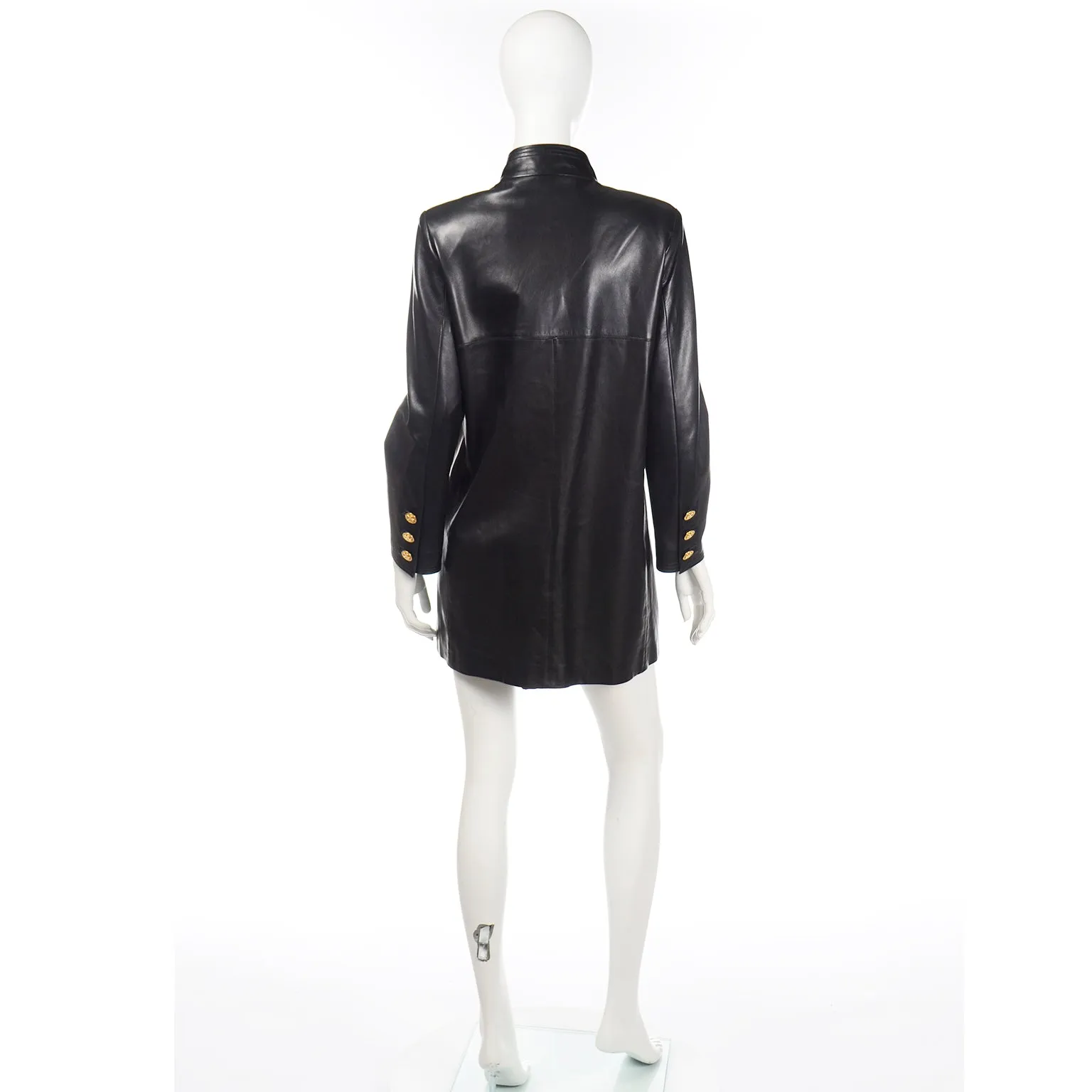 ON HOLD // Vintage Chanel Black Leather Jacket With 4 Gold Leaf Clover Buttons