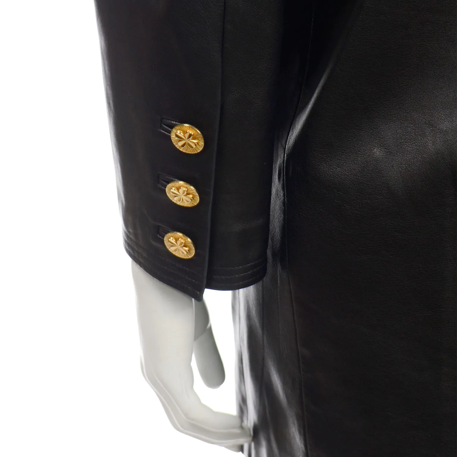 ON HOLD // Vintage Chanel Black Leather Jacket With 4 Gold Leaf Clover Buttons