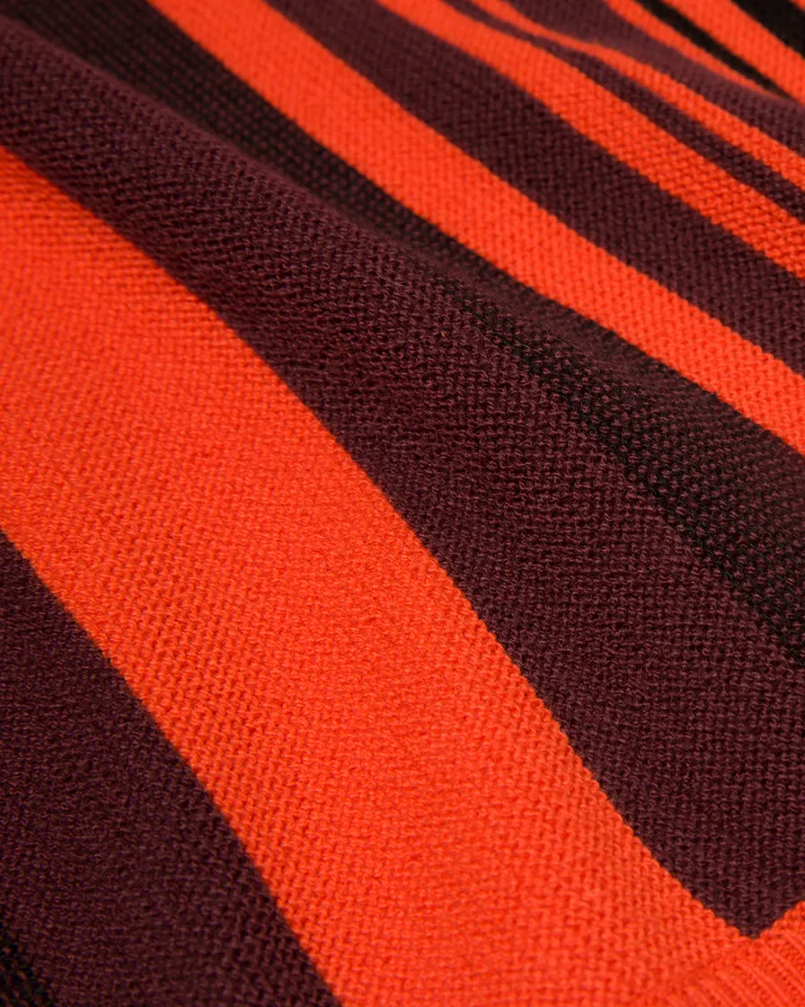 Orange Striped Knit Polo Shirt