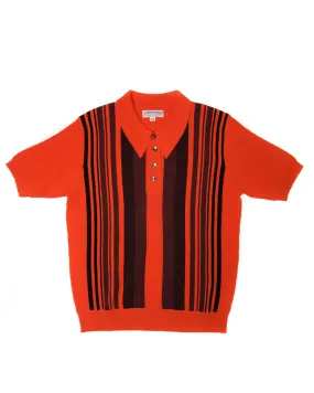 Orange Striped Knit Polo Shirt