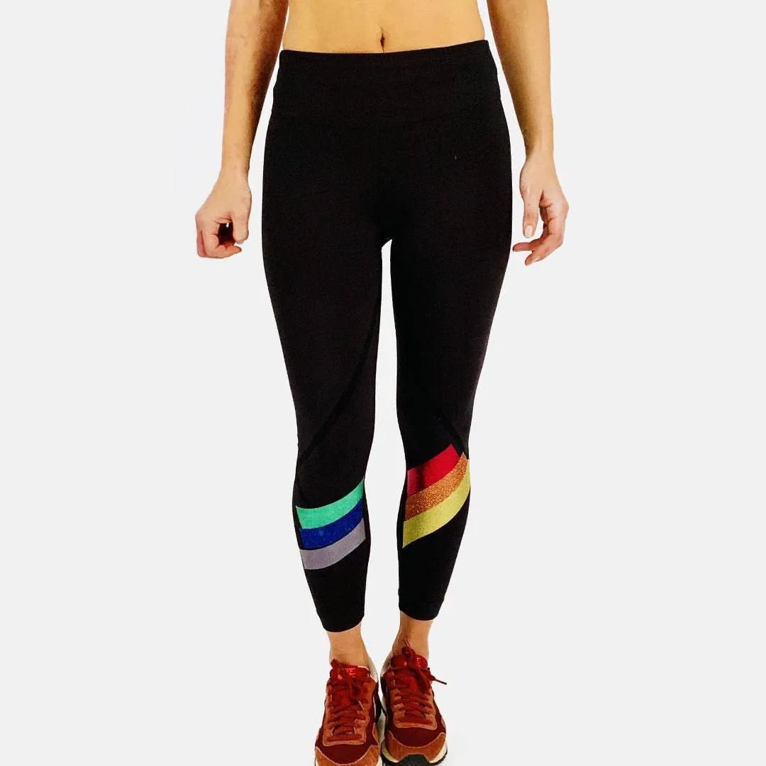 Parker Ultra Soft Black Leggings - Metallic Rainbow Stripes