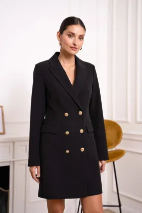 Plain Double-Breasted Jacket Black