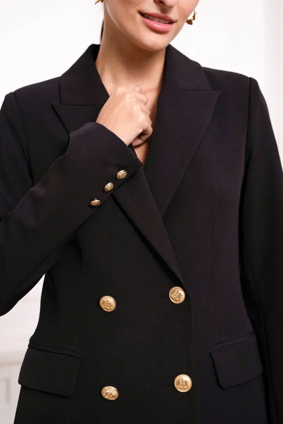 Plain Double-Breasted Jacket Black