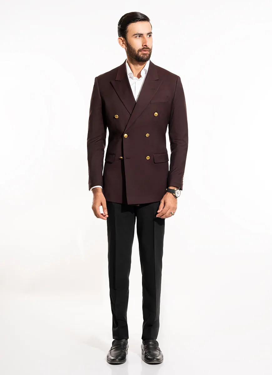 Plain-Maroon, Wool Rich Double Breasted Classic Blazer