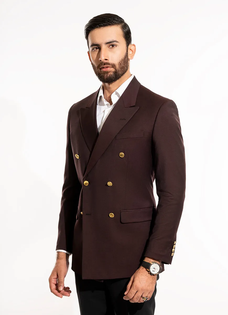 Plain-Maroon, Wool Rich Double Breasted Classic Blazer