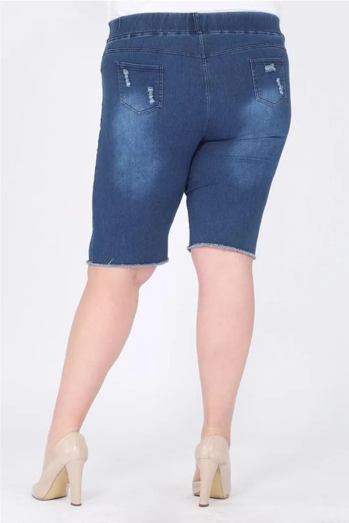 Plus Size Pull-On Super Stretch Distressed Bermuda Short