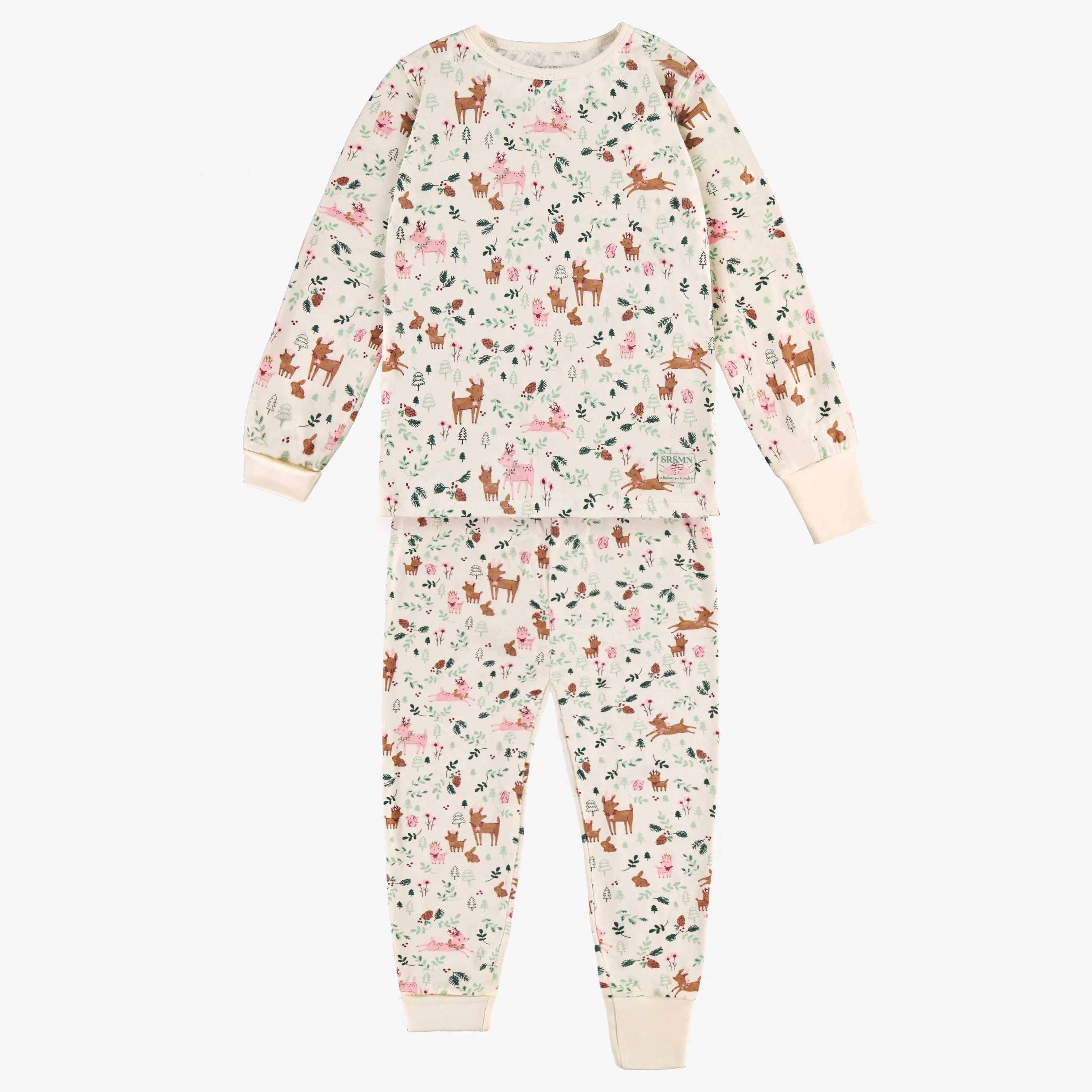 Pyjama des fêtes crème en jersey à motifs de rennes, enfant