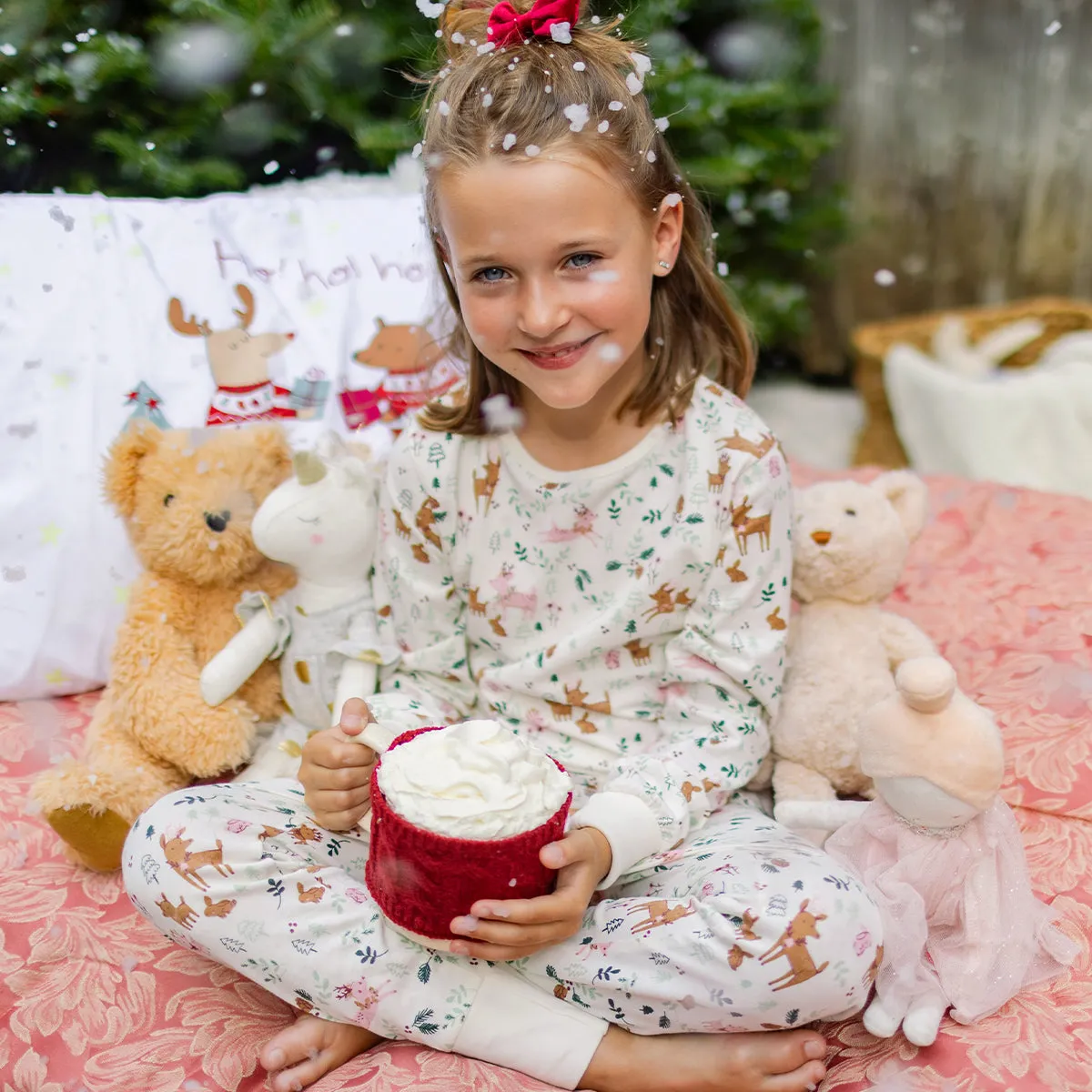 Pyjama des fêtes crème en jersey à motifs de rennes, enfant