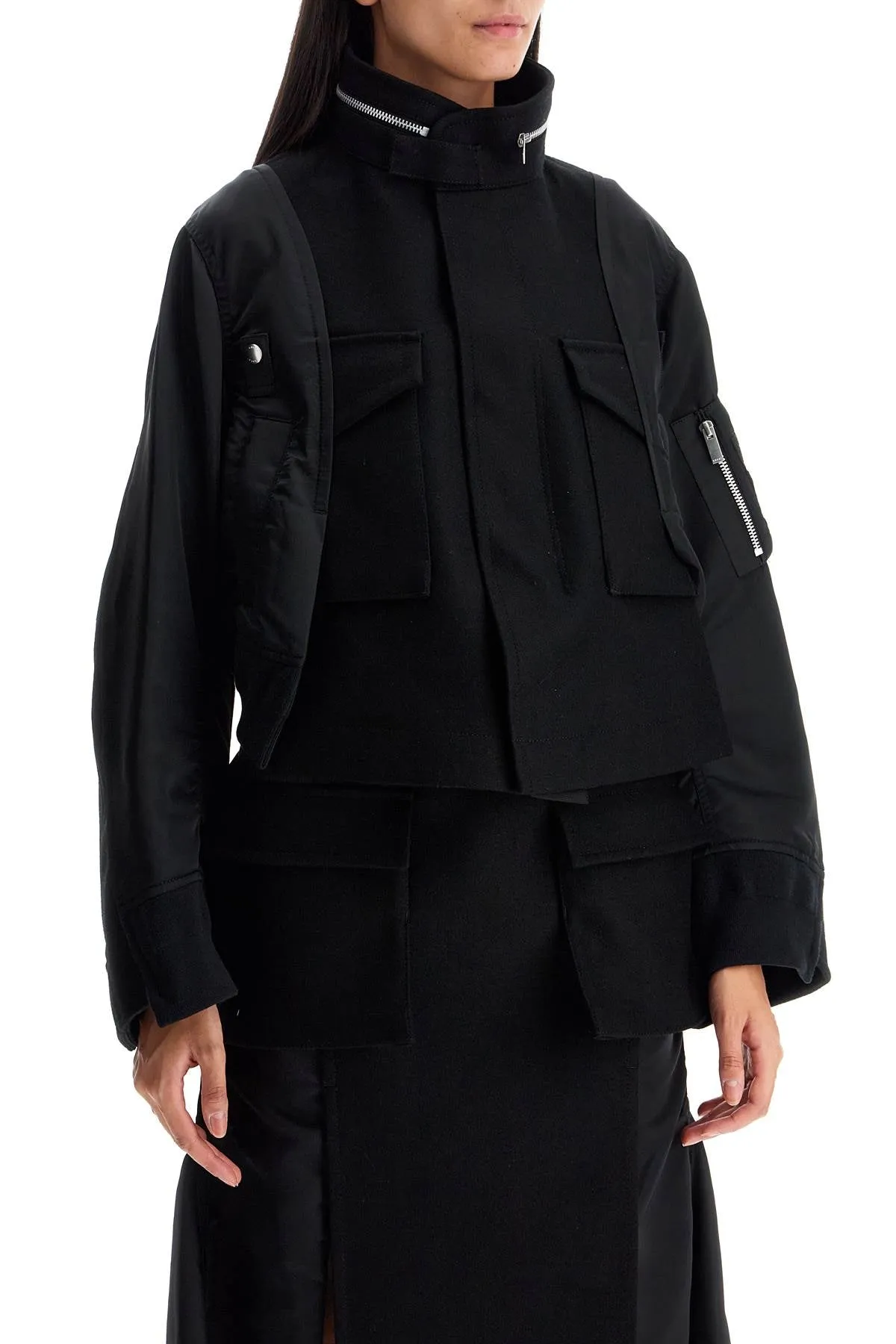 SACAI boxy wool and nylon jacket