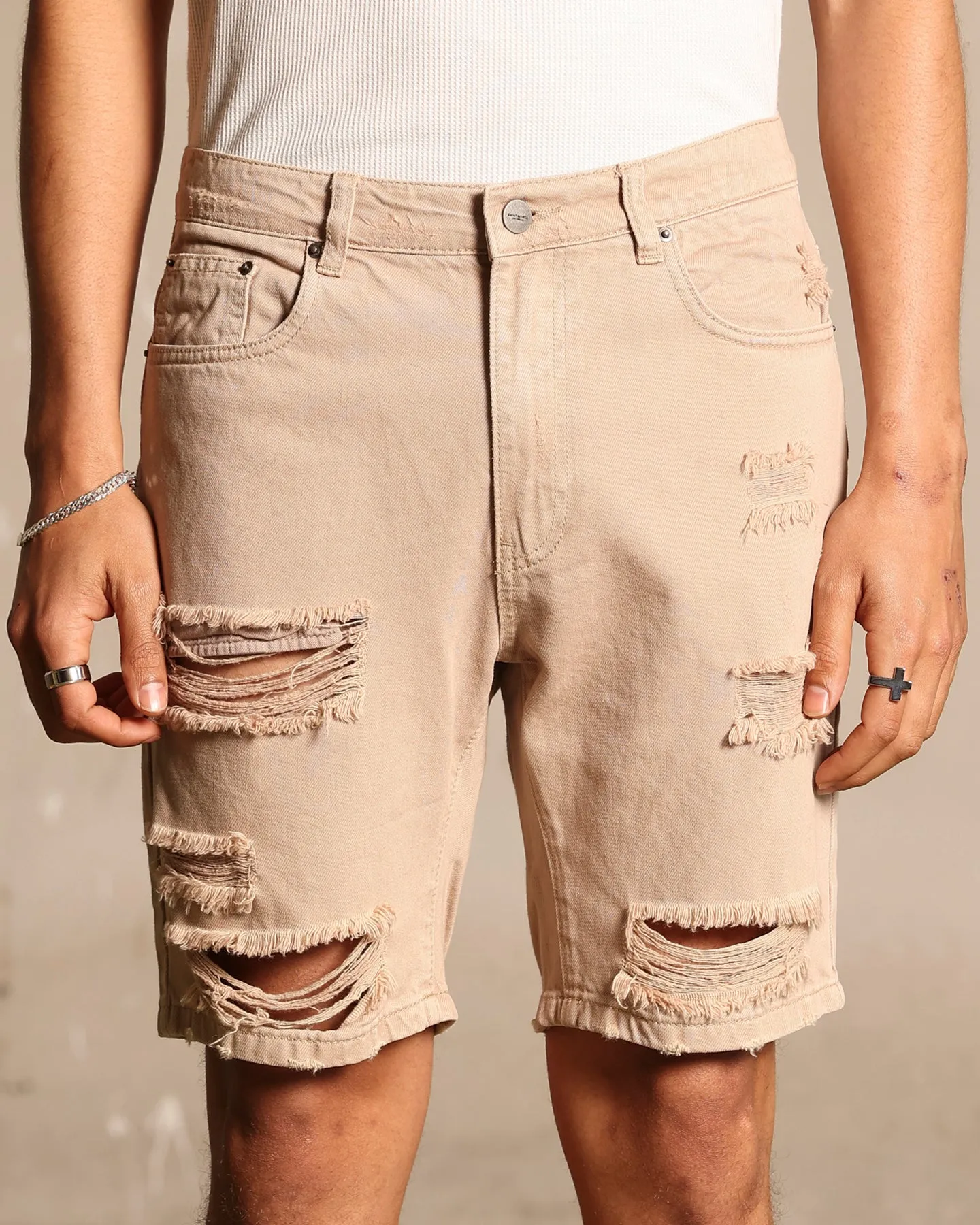 Saint Morta Destroyer Distressed Shorts Bone