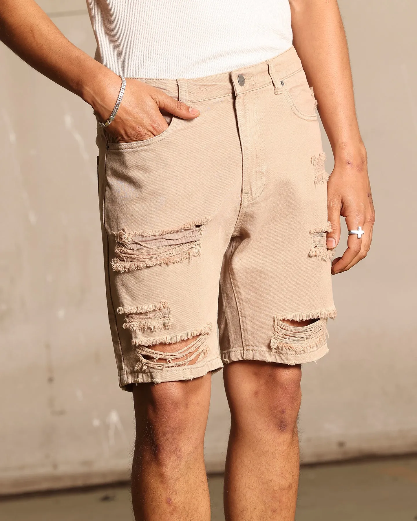 Saint Morta Destroyer Distressed Shorts Bone