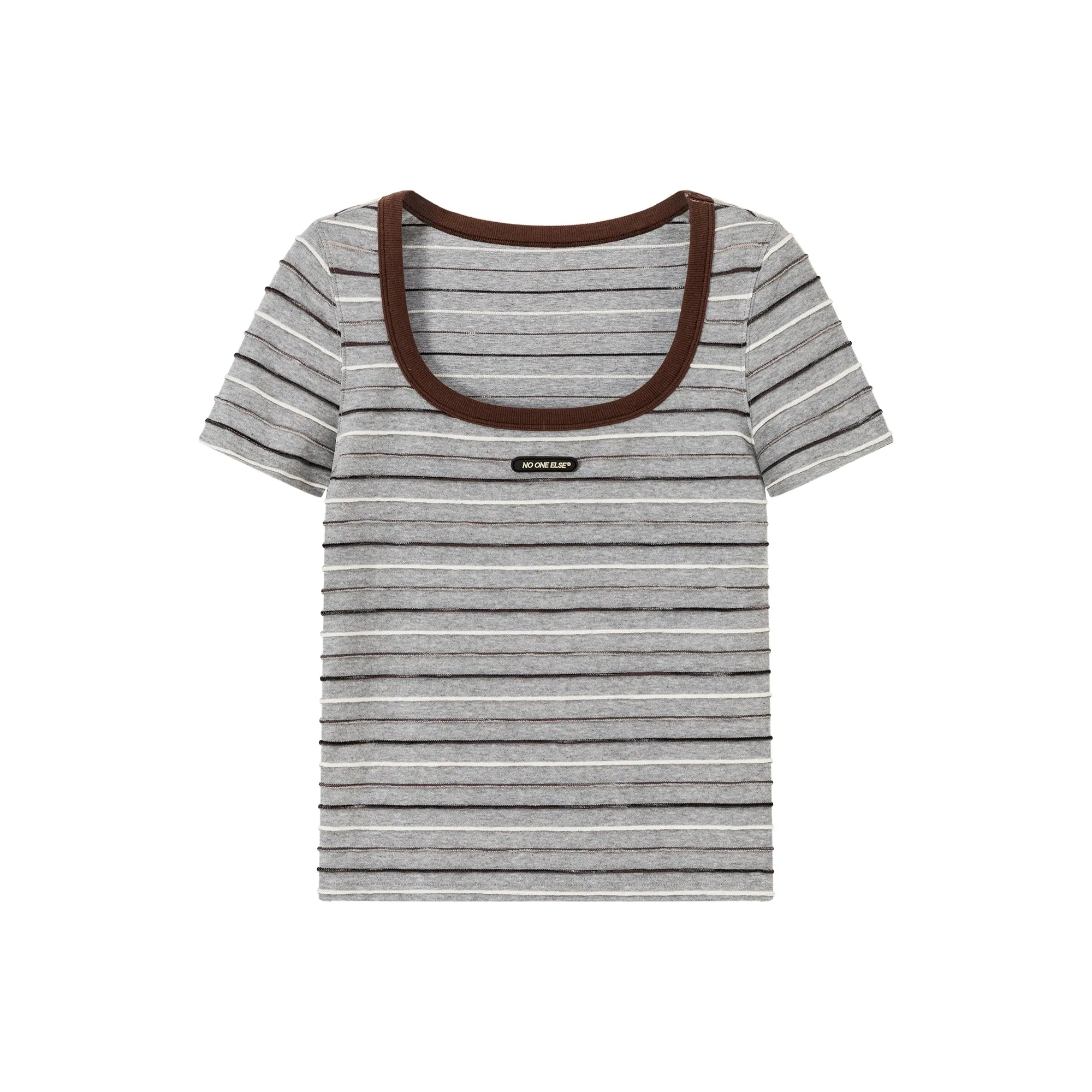 Simple Slim U-Neck Striped T-Shirt