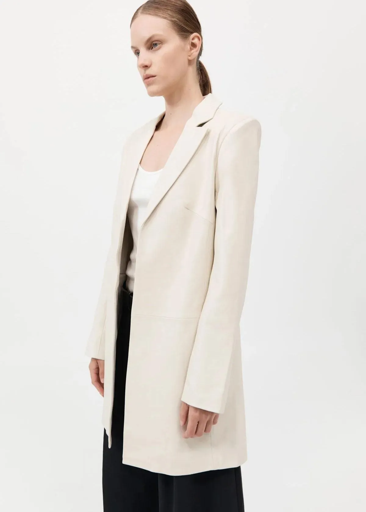 ST. AGNI Leather Longline Jacket - Tofu