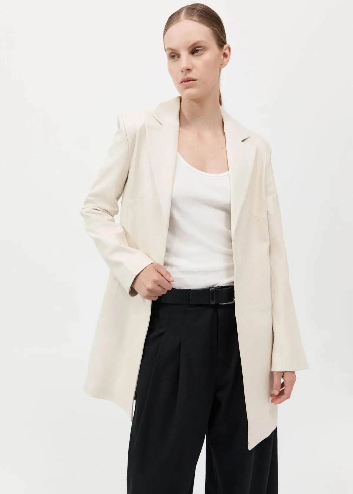 ST. AGNI Leather Longline Jacket - Tofu