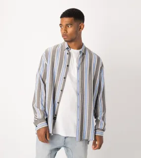 Stripe Rayon LS Shirt Black/Cobalt - Sale