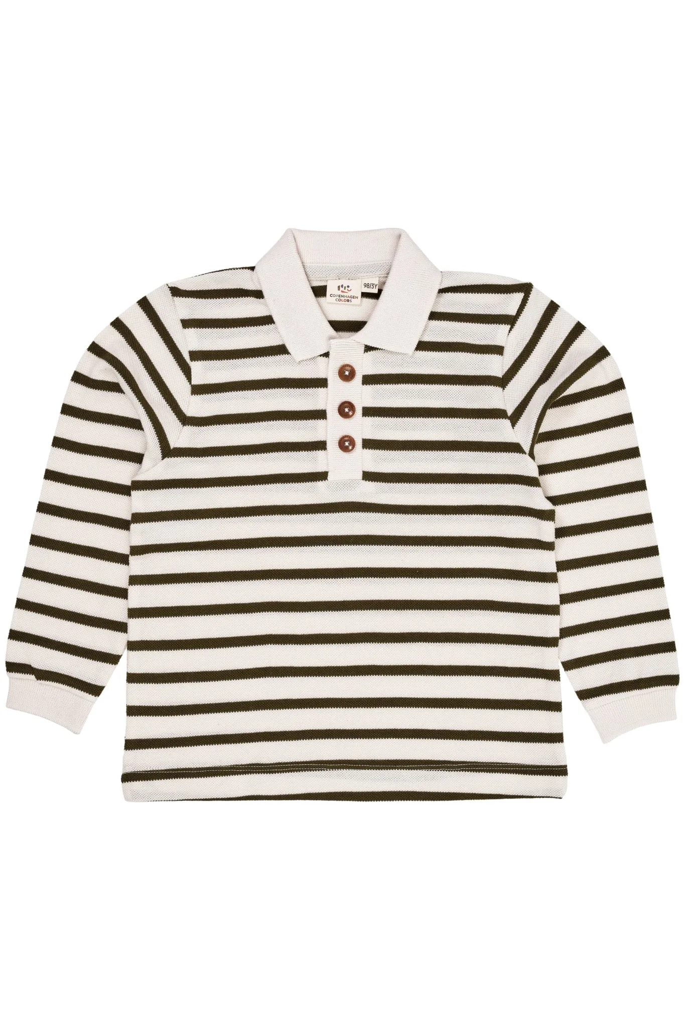 STRIPED PIQUE POLO W. LS - FORREST GREEN/CREAM STRIPE