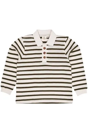 STRIPED PIQUE POLO W. LS - FORREST GREEN/CREAM STRIPE