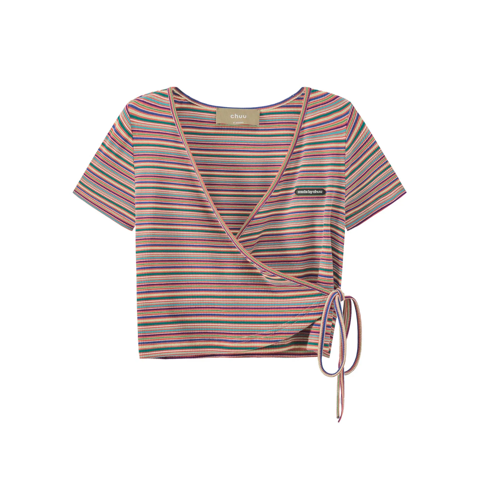 Striped V-Neck Wrap T-Shirt