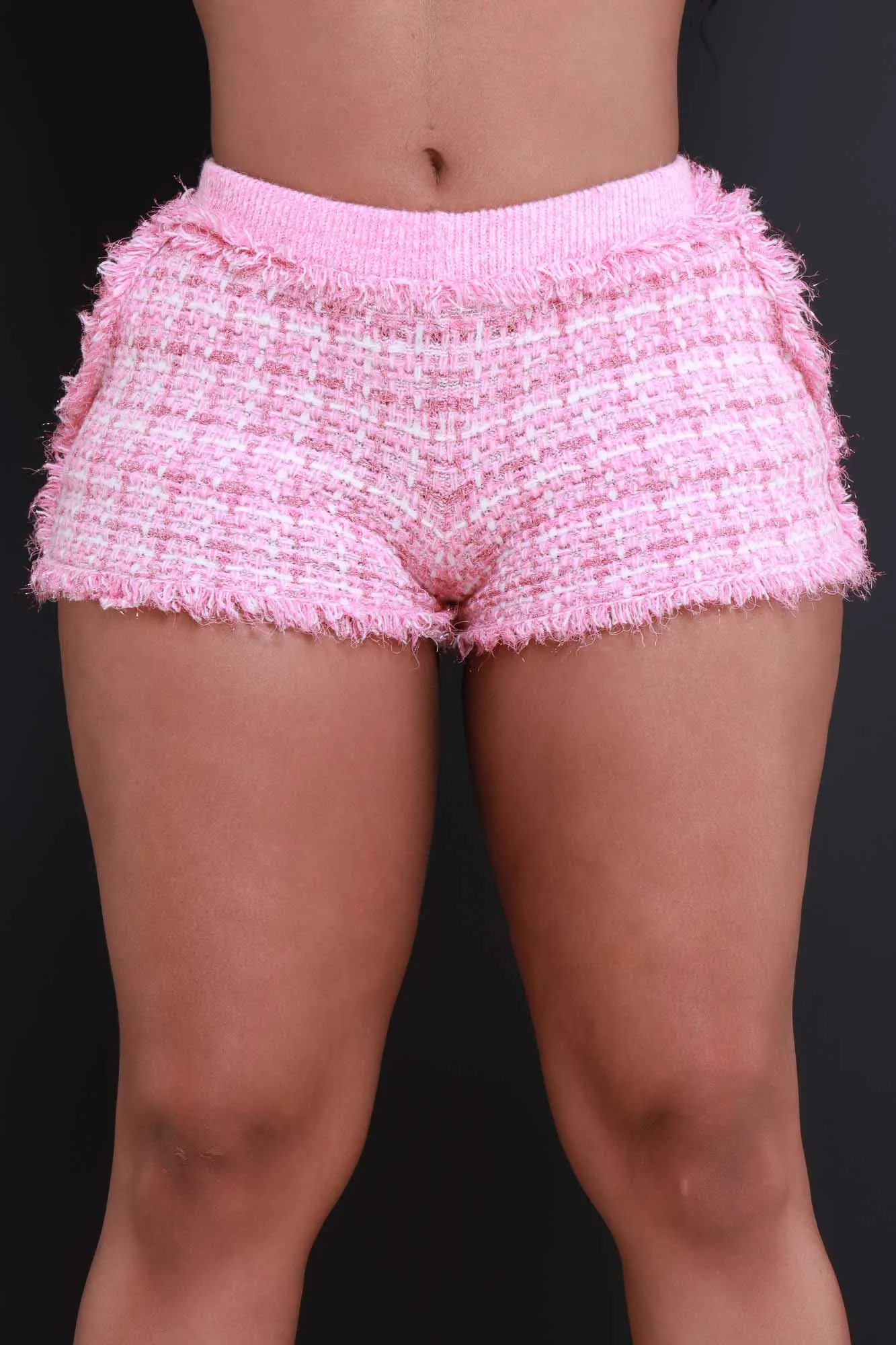 Sugar Storm Frayed Tweed Shorts - Pink