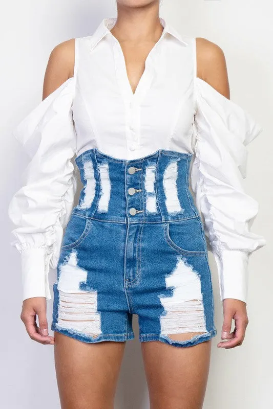 Super High Rise Destressed Denim Shorts