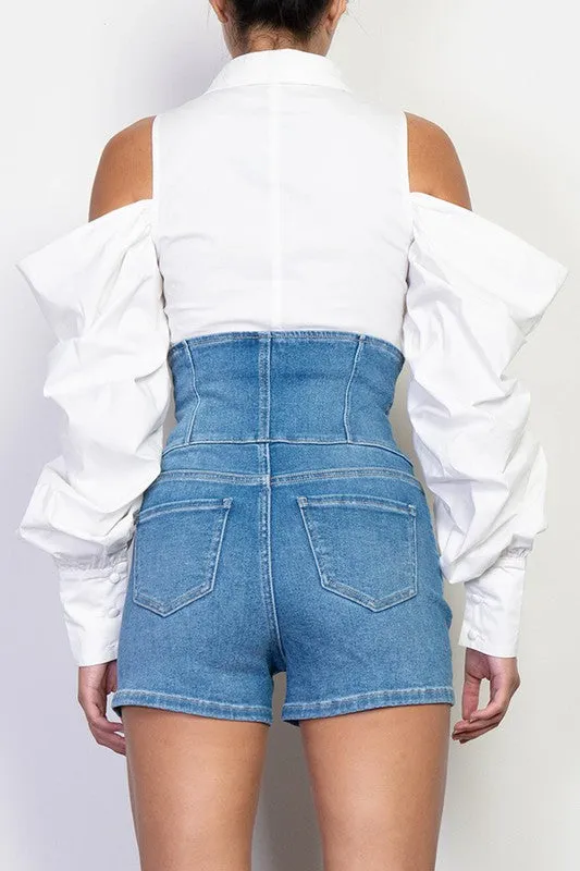 Super High Rise Destressed Denim Shorts