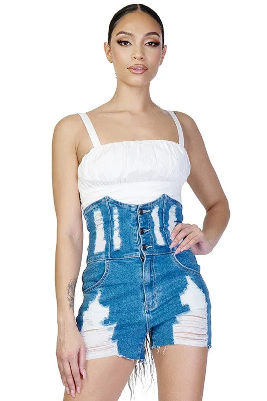 Super High Rise Destressed Denim Shorts